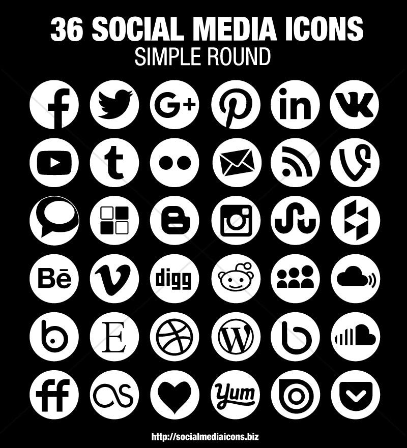 Round social media icons - black and white – Social Media Icons