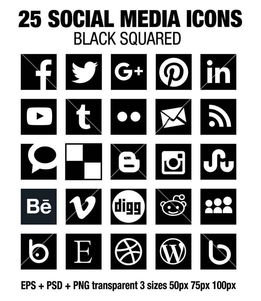 35 flat square social media icons