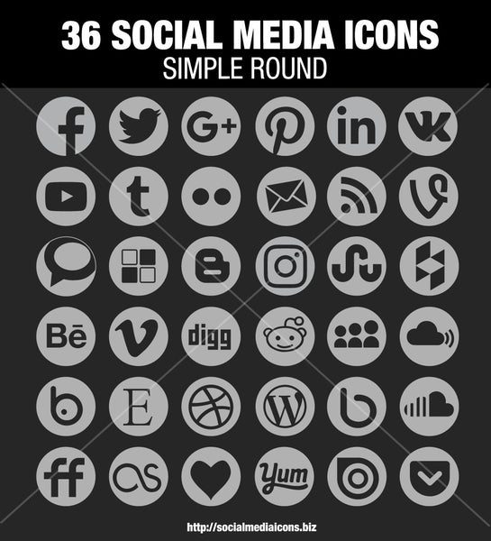 Round Social Media Icons - Flat Grey Ready and Easy to Use