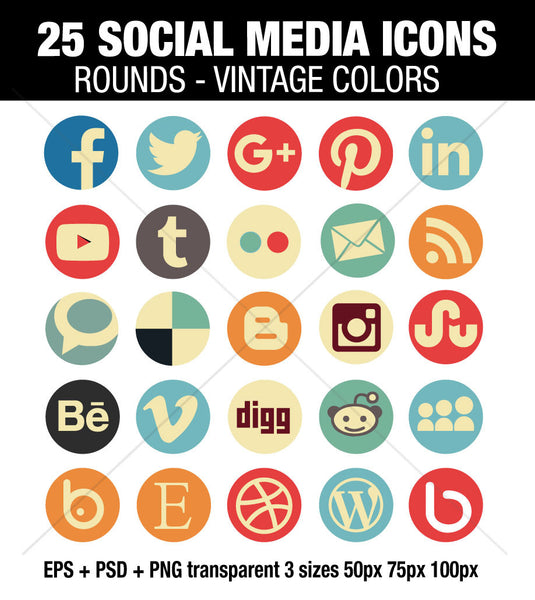 Vintage social media round icons – Social Media Icons