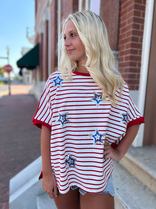 SEQUIN STARS & STRIPED TOP