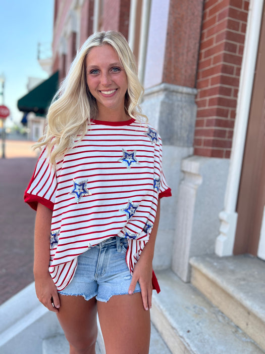 SEQUIN STARS & STRIPED TOP