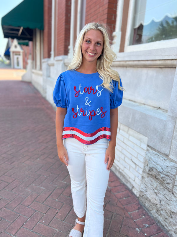 STARS AND STRIPES HEM SEQUIN TEE