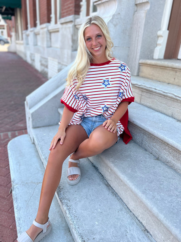 SEQUIN STARS & STRIPED TOP