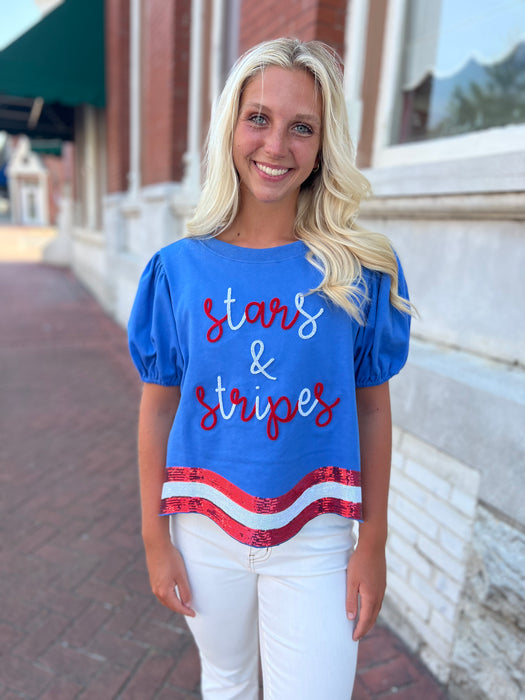 STARS AND STRIPES HEM SEQUIN TEE