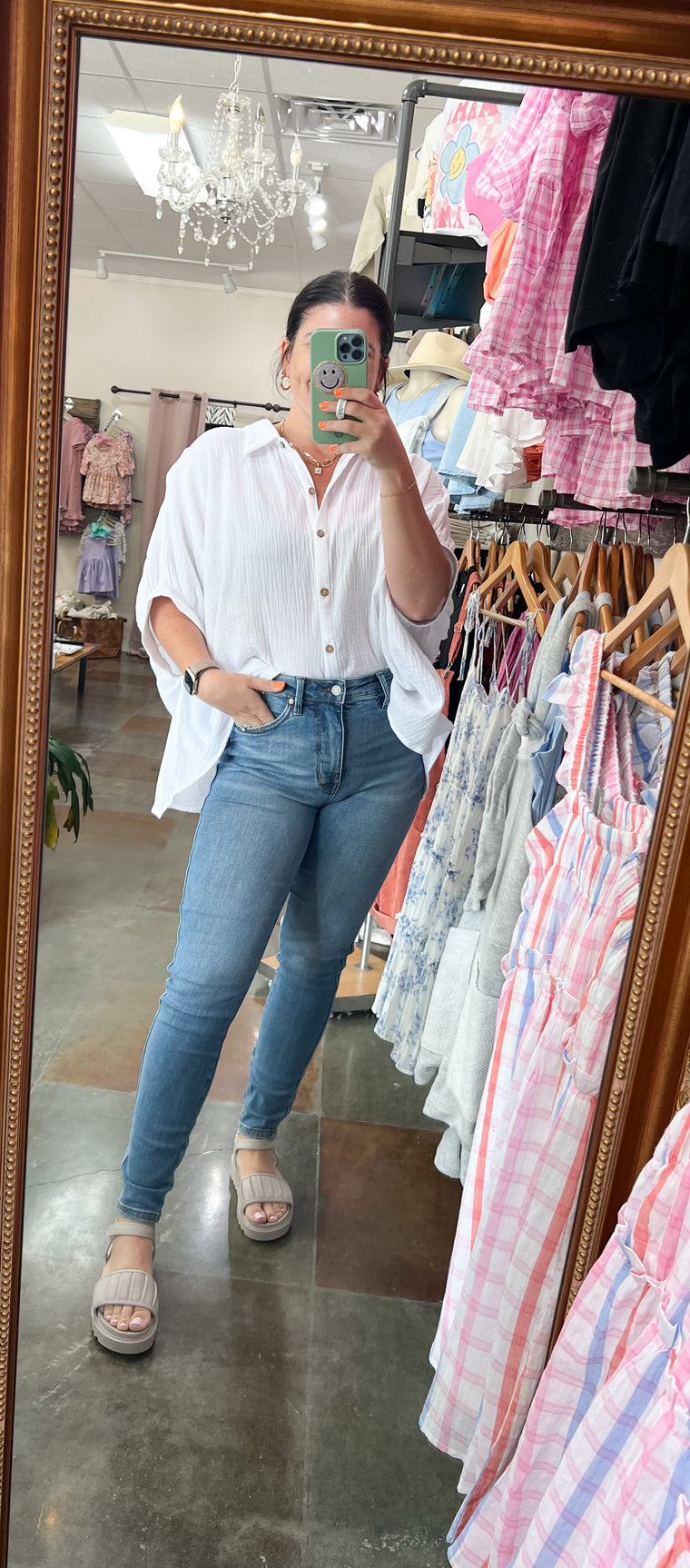 FLOWY GAUZE BUTTON DOWN SHIRT