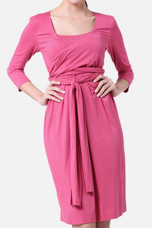 Flattering Wrap Around Maternity Breastfeeding Nursing Dress - Pink ...