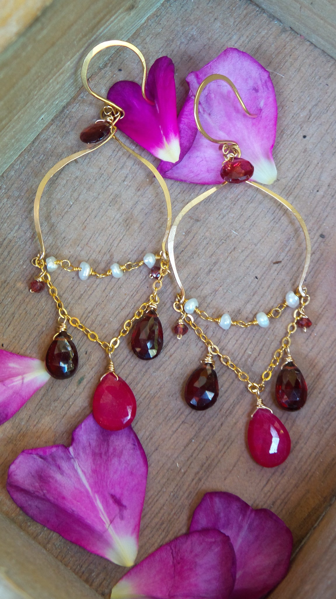 Ruby,Pearl and Garnet Taj Earrings