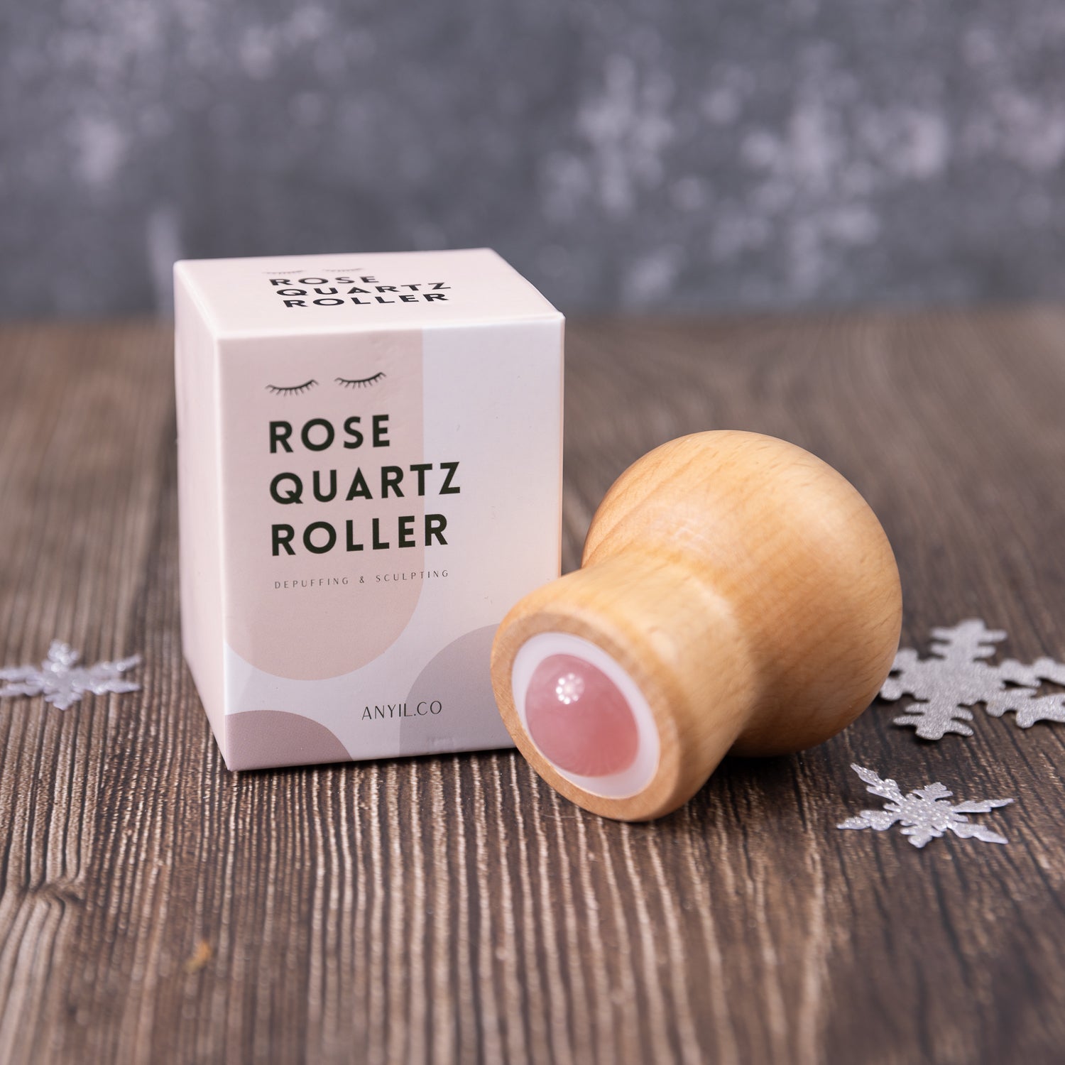 AYNIL | ROSE QUARTZ WOODEN EYE ROLLER | $35