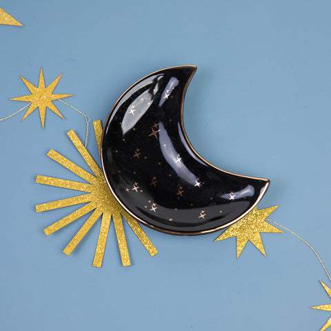 black half moon dish with gold specks