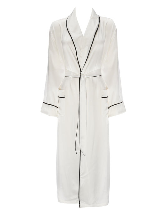 white silk dressing gown