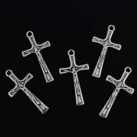 Bulk 8 Silver Crucifix Cross Charm Rosary Parts by TIJC SP0041B