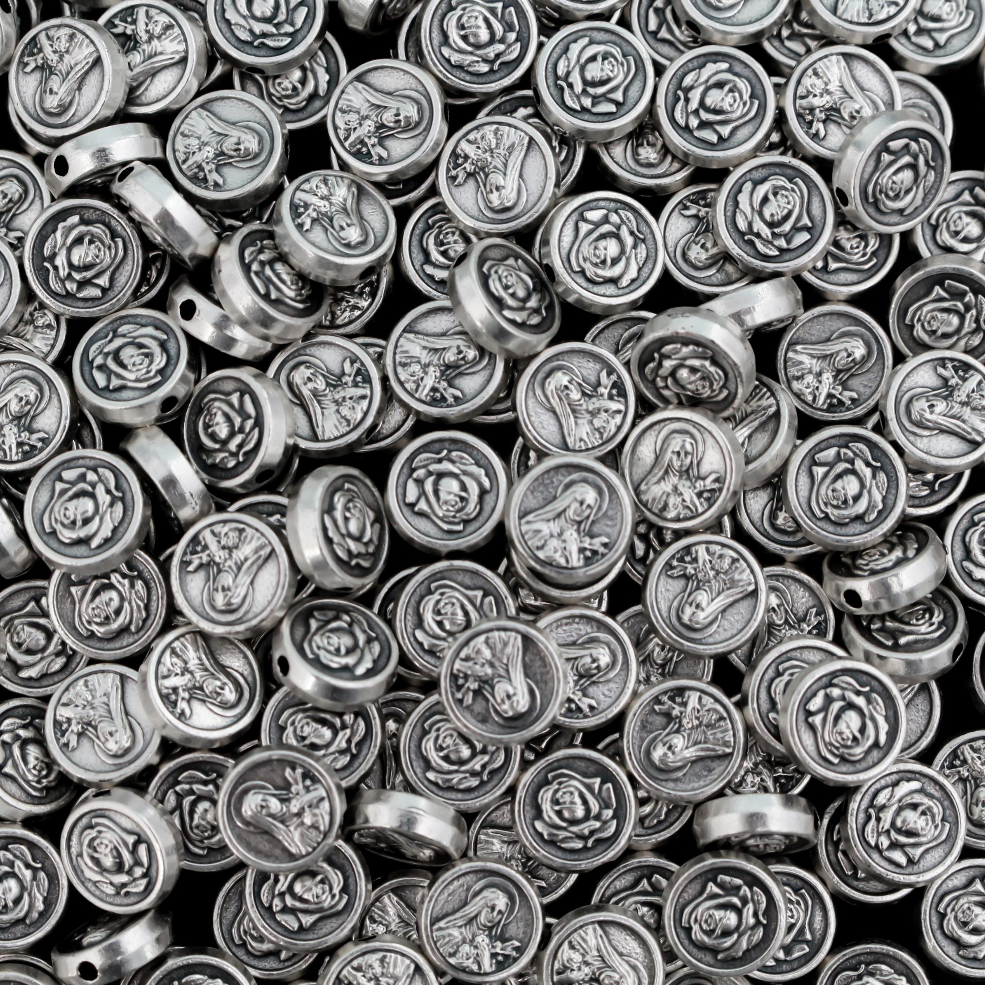 60 St. Therese of Lisieux Rose Beads - Bracelet Connector Links 9.5mm in diameter, 60pcs