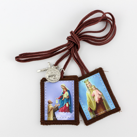 Vintage Inspired Brown Scapular of Our Lady of Mount Carmel Simon