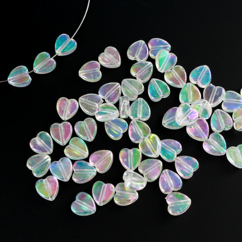 Iridescent Glass Beads in Heart Shape