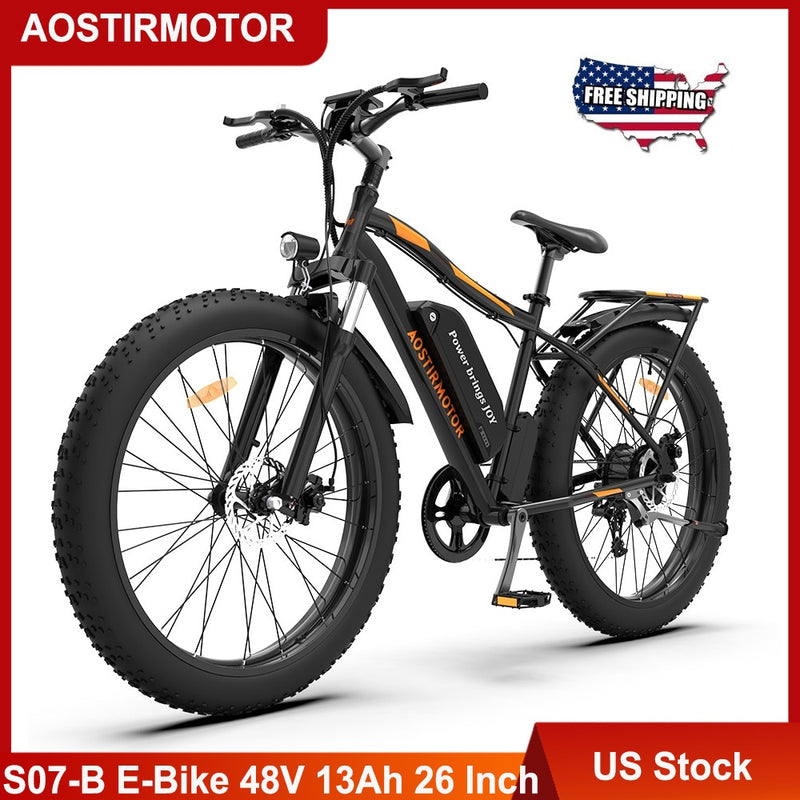 US Stock AOSTIRMOTOR S07-B Electric Bike 26Inch Fat Tire Snow Mountain Ebike 750W Motor 48V 13Ah Lithium Battery Bicycle - Pet Video Verify Supplies