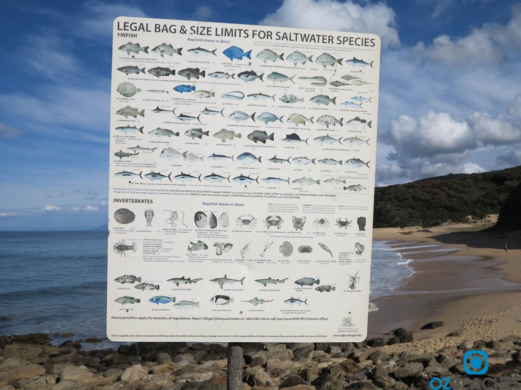 Fishing bag limit sign Garie Beach