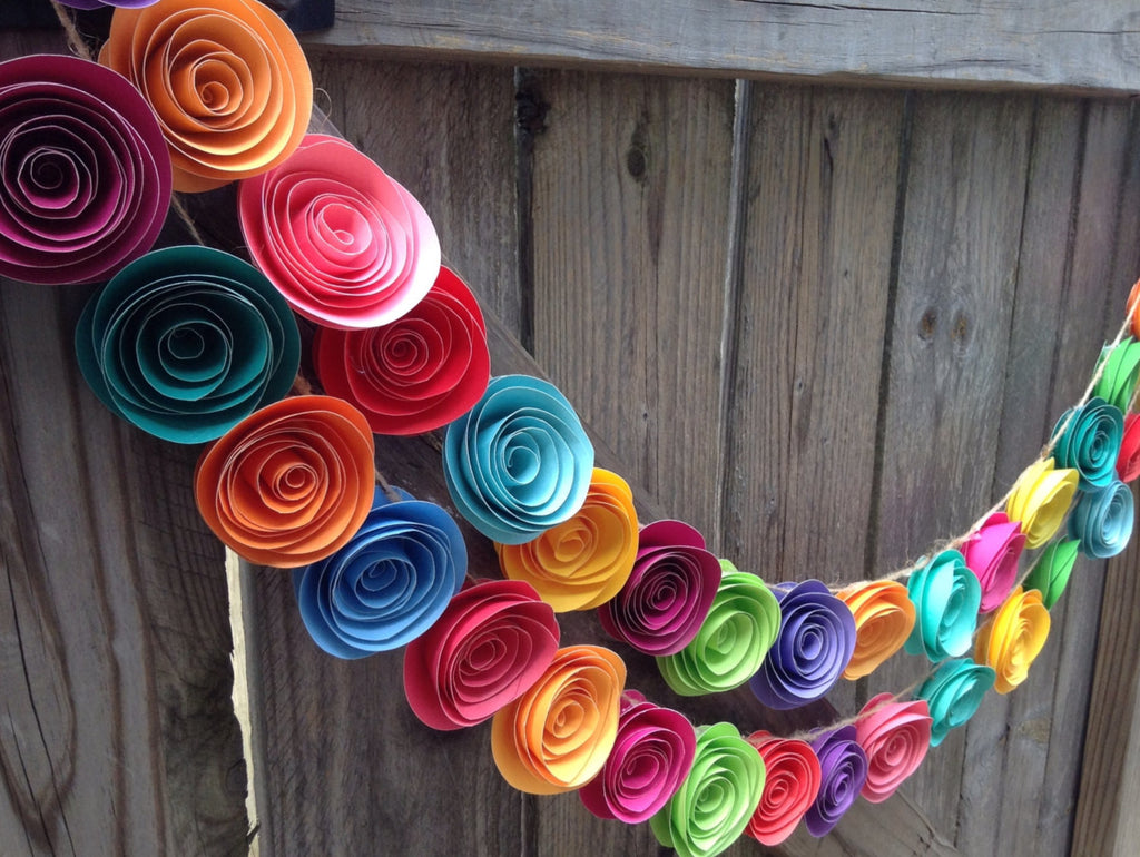 Paper Flower Garland. Colorful paper flower garland, neon paper flower