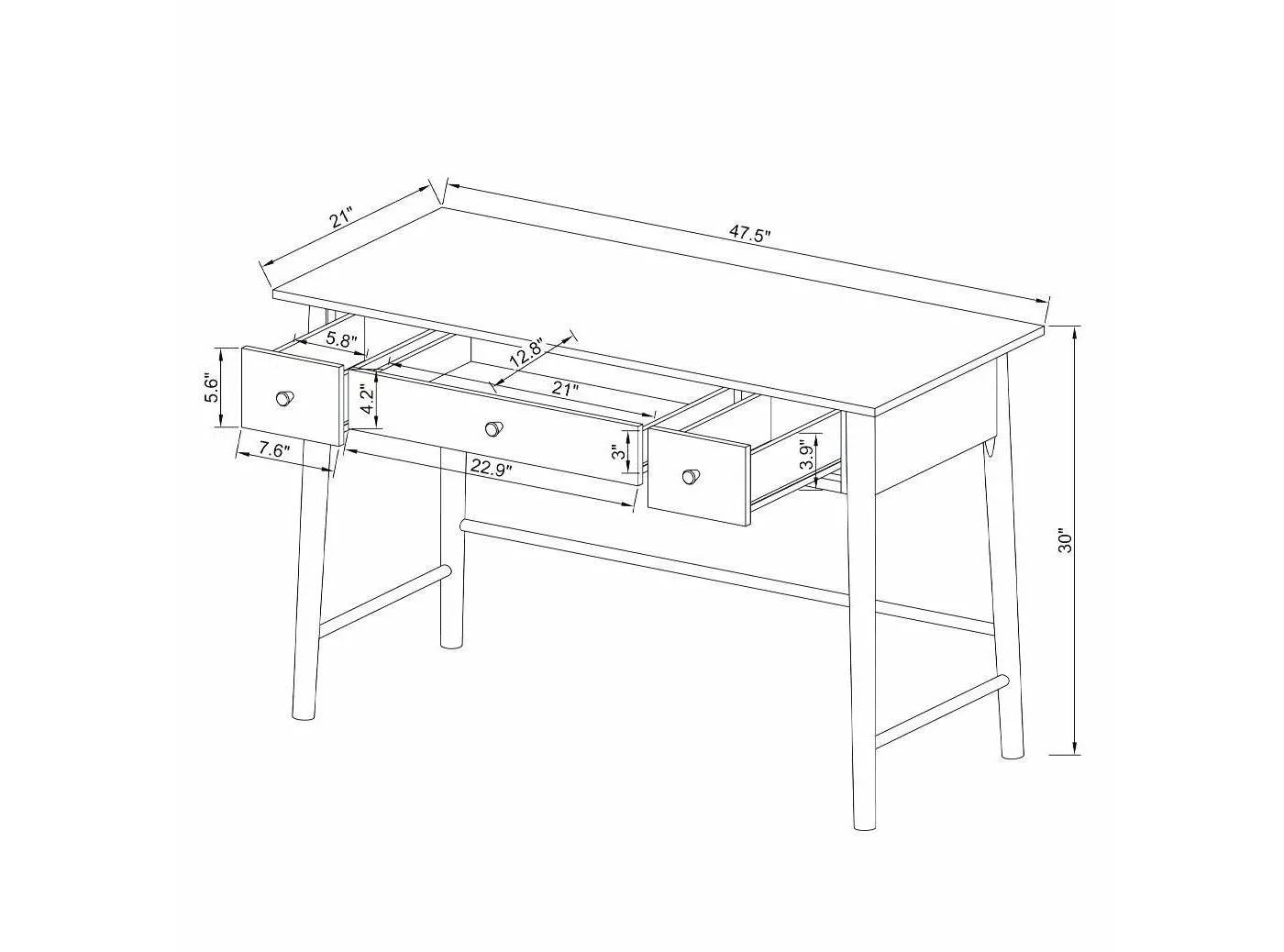 amherst wood writing desk with drawers