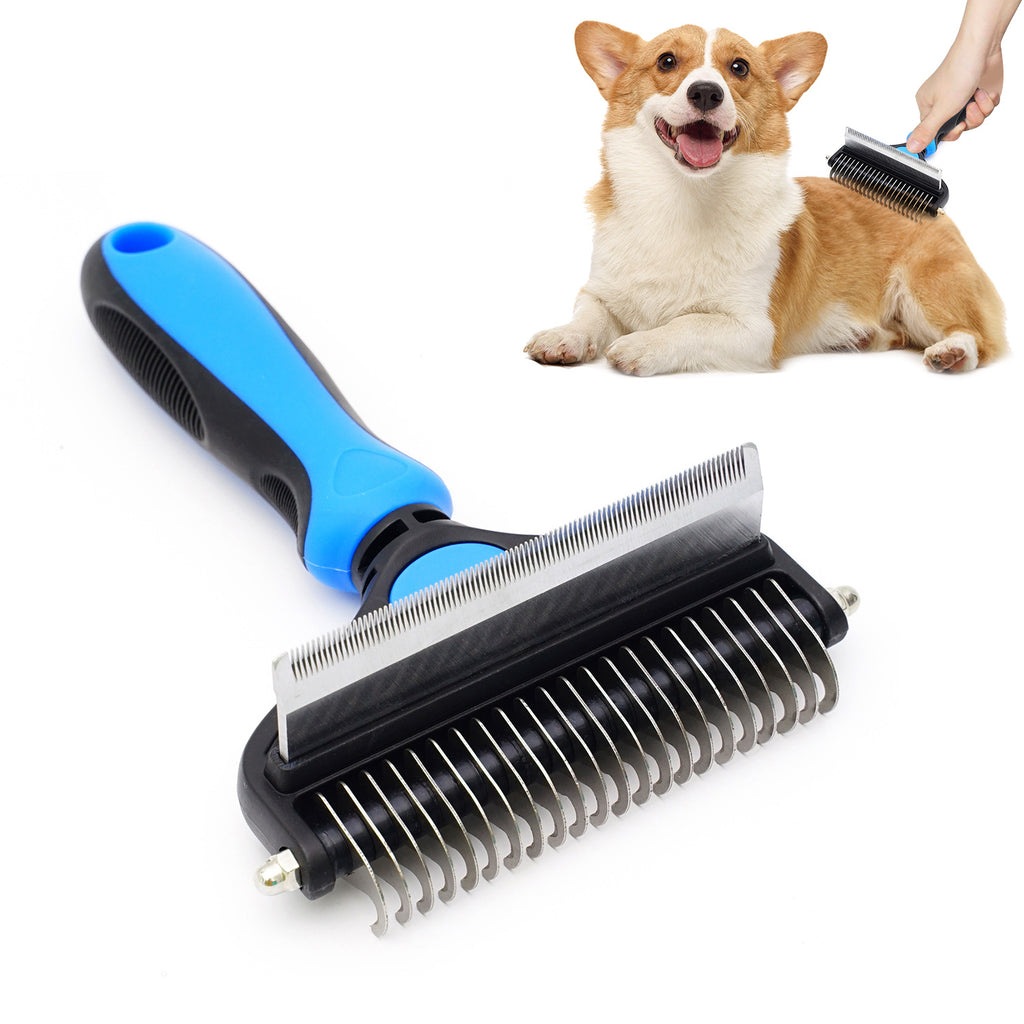 Aohao Dog Bath Brush Rubber Pet Grooming Brush Pet Shampoo Brush Comb with Adjustable Ring Handle with Soap Dispenser Dog Bathing Brush, Blue