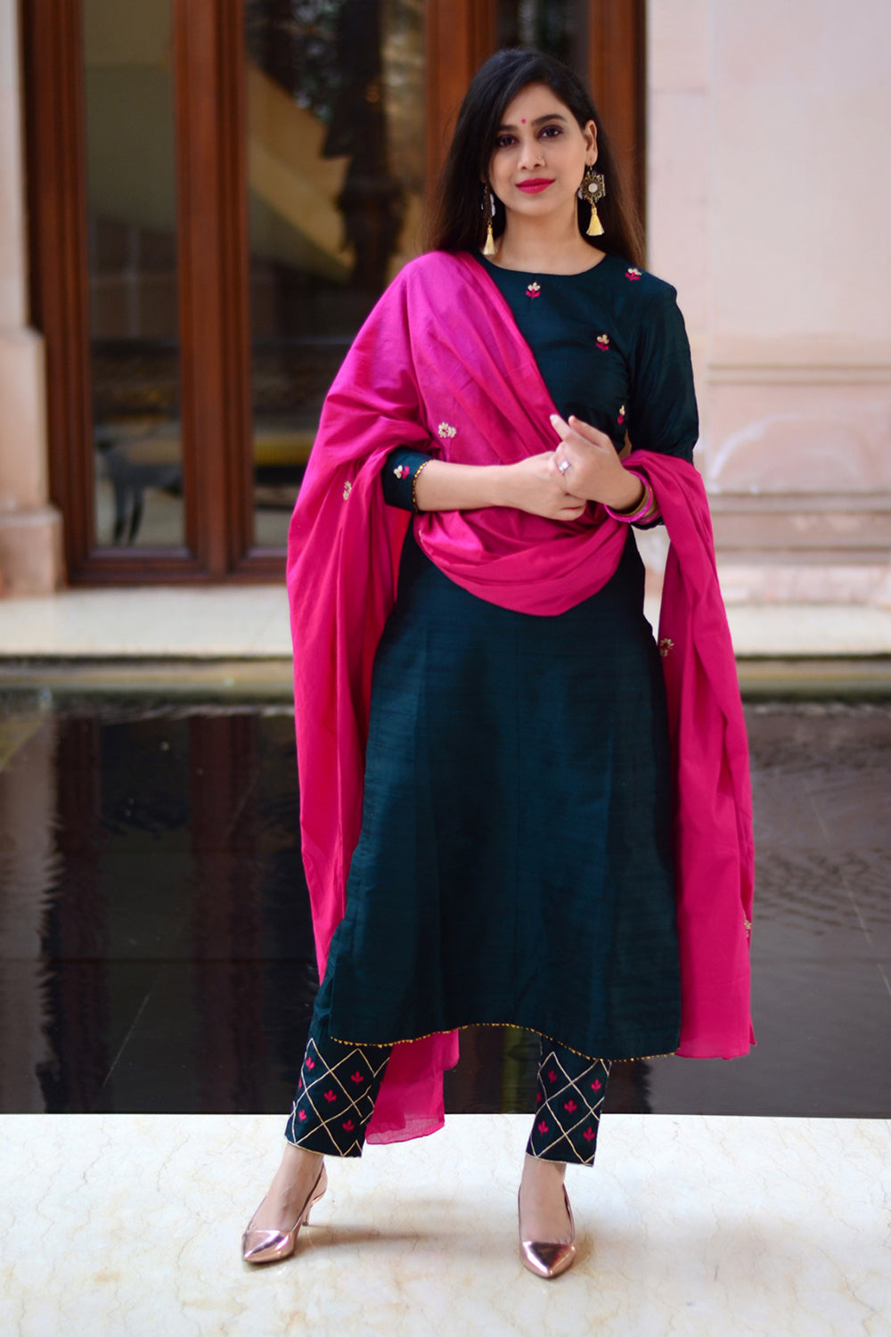 Women's Art Silk Plain Banarasi/Chnaderi Rani/Pink Dupatta : Amazon.in:  Fashion