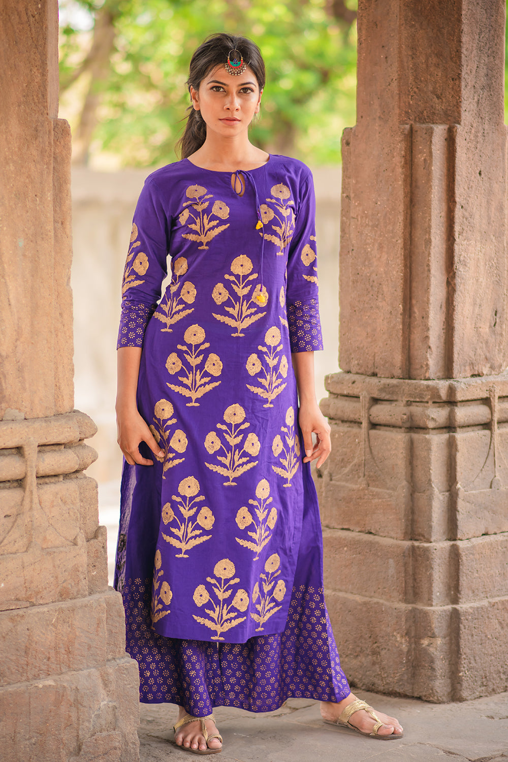 Purple Block Printed Kurta & Palazzo (Set of 2) | Purple Panchi ...