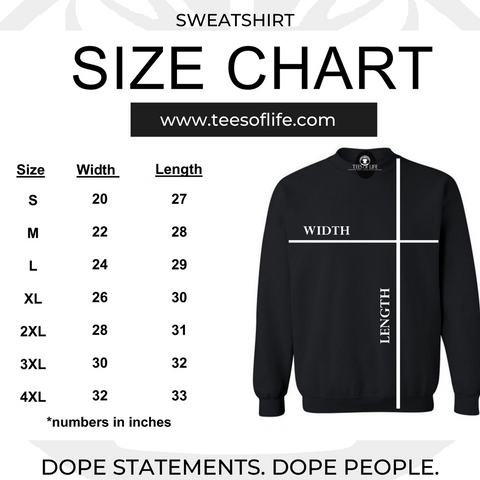 Tees Of Life Sweatshirt Size Chart