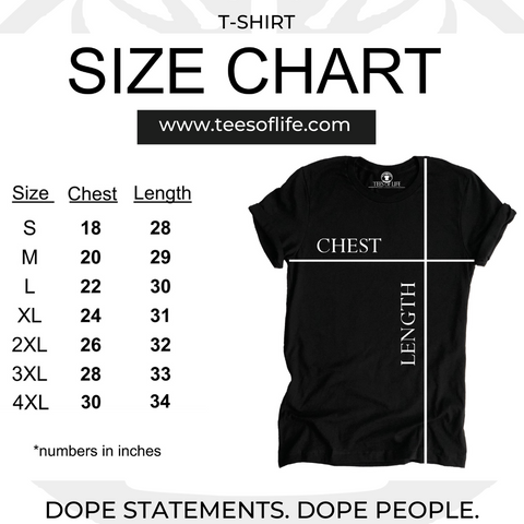 Tees Of Life T-Shirt Size Chart