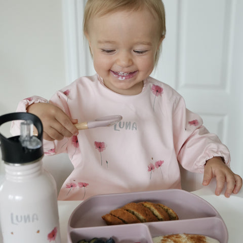 JustBørn Baby Feeding Bibs with Sleeves with Stainless Steel Bottle and Sectioned Plate