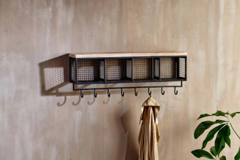 Maxine Wall Shelf with Hooks Mango Wood & Black - Hooks & hangers -  Furniture factories, suppliers, manufacturers in Asia, Vietnam - CAINVER