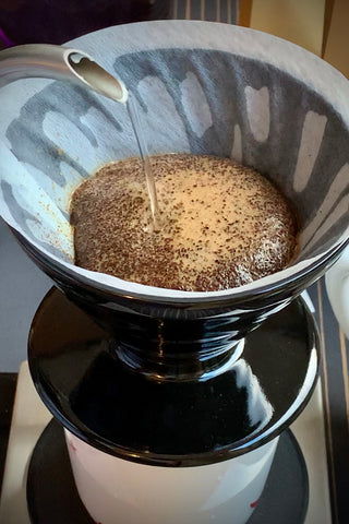 Pour over coffee blooming