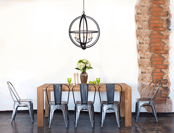 Black Globe Pendant Chandelier in Modern-Industrial Kitchen