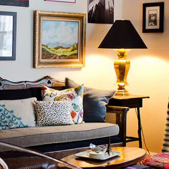 Hardback lampshade in a room