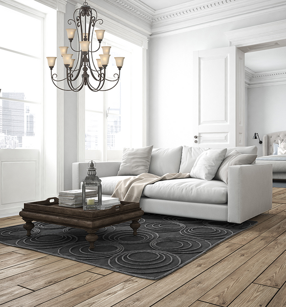 Black Chandelier in Modern-Transitional Living Room