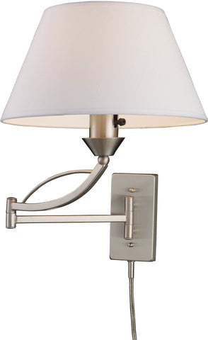 12"w Elysburg 1-Light Swing Arm Wall Sconce Satin Nickel with White Shade