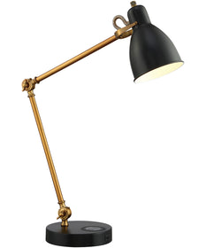 Wellington 1-Light Table Lamp W/Wireless Charging Pad Antique Brass/Black