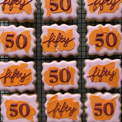 CUSTOM PINK & ORANGE 50TH BIRTHDAY COOKIES