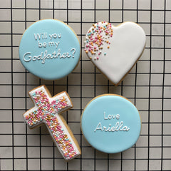 CUSTOM CHRISTENING COOKIES- WILL YOU BE ME GODFATHER?