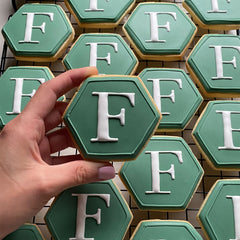 CUSTOM INITAL GREEN HEXAGON COOKIES