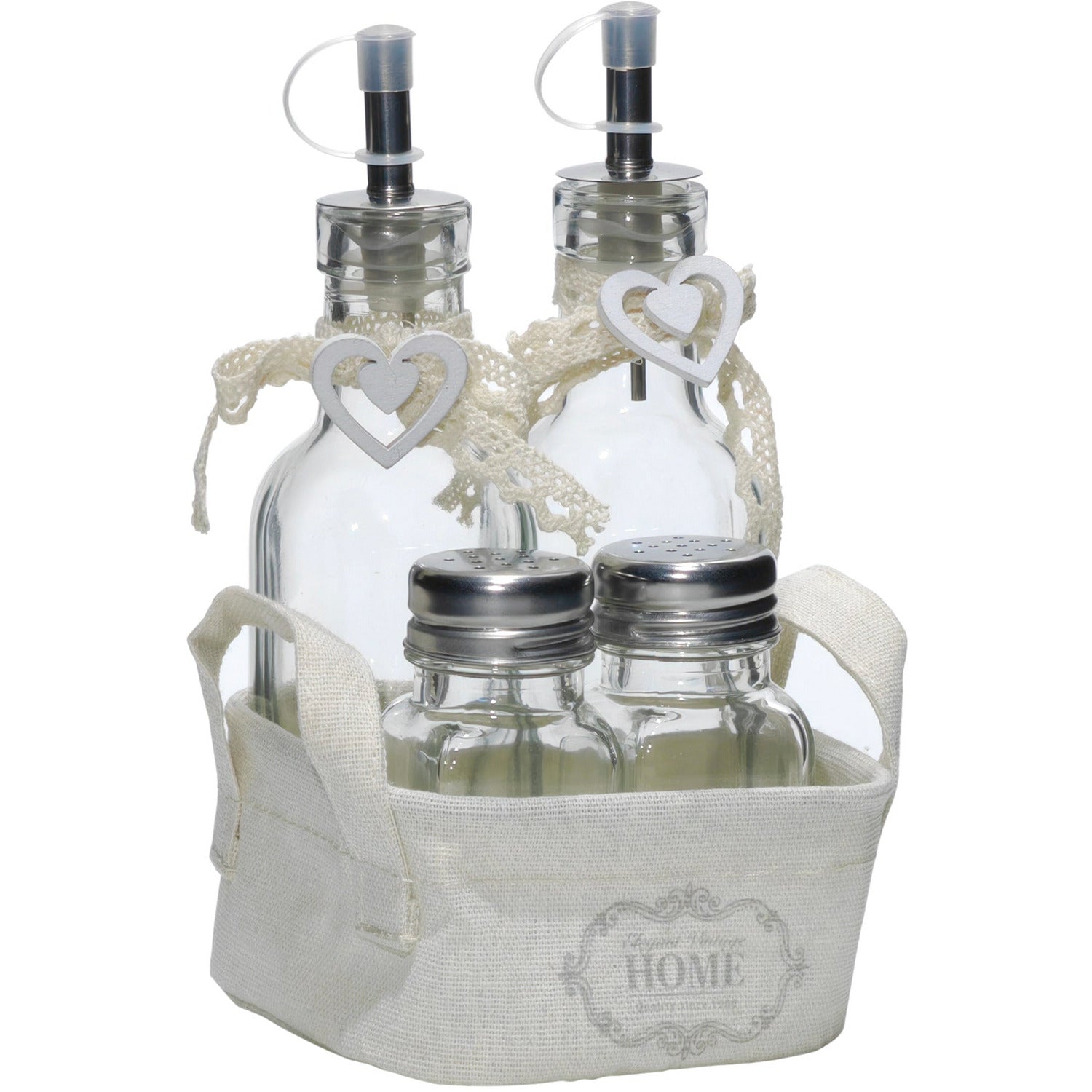 SET OLIO ACETO SALE PEPE con dosatori SET 4 pezzi MENAGE acciaio