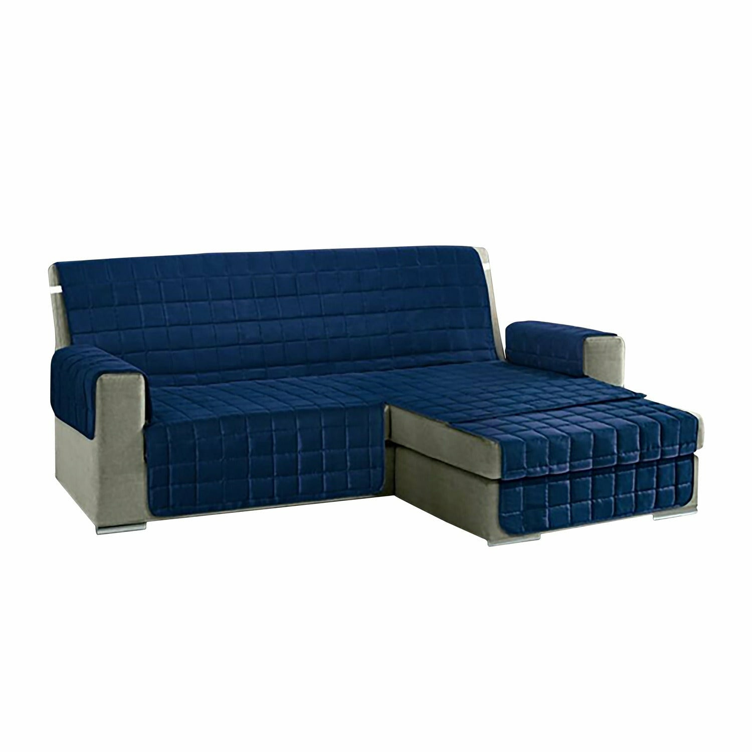 Salvadivano universale per divano a penisola stampato in tinta unita blu  Misura Seduta cm. 190