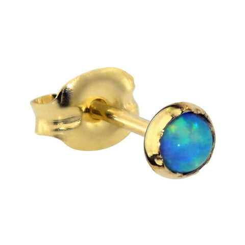 14K Yellow/Rose Gold Filled tragus/cartilage stud earring set with a 3mm Blue Opal.