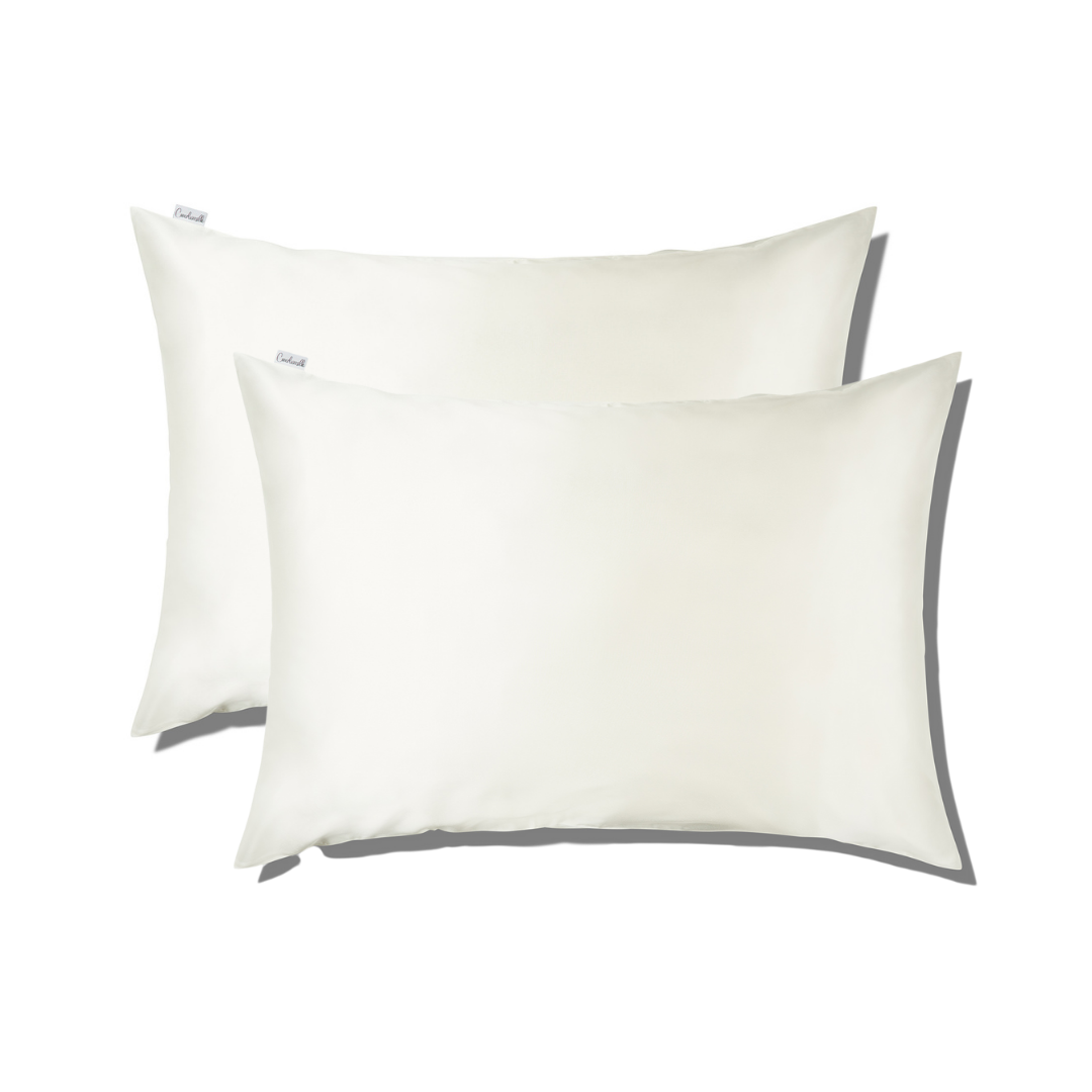 Image of 100% Silk Zippered Pillowcase Pair Pearl  White