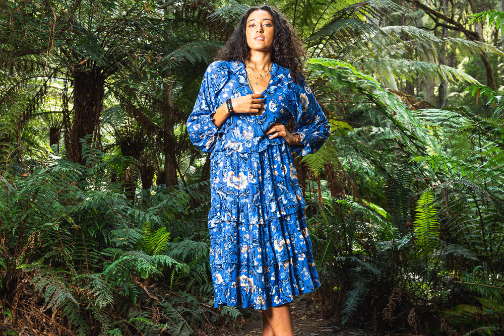 Long Sleeve Bluebell Floral Maxi Dress