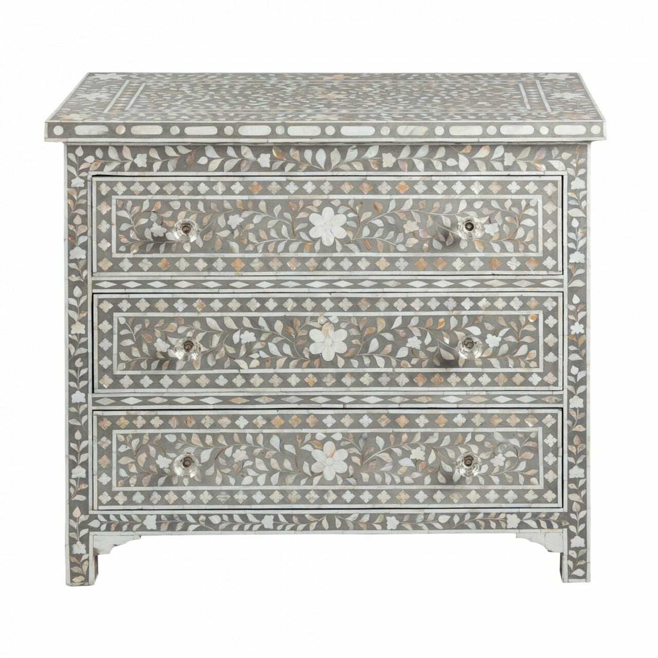 Mother of Pearl Inlay 3 Drawer Chest in Grey – Ishka