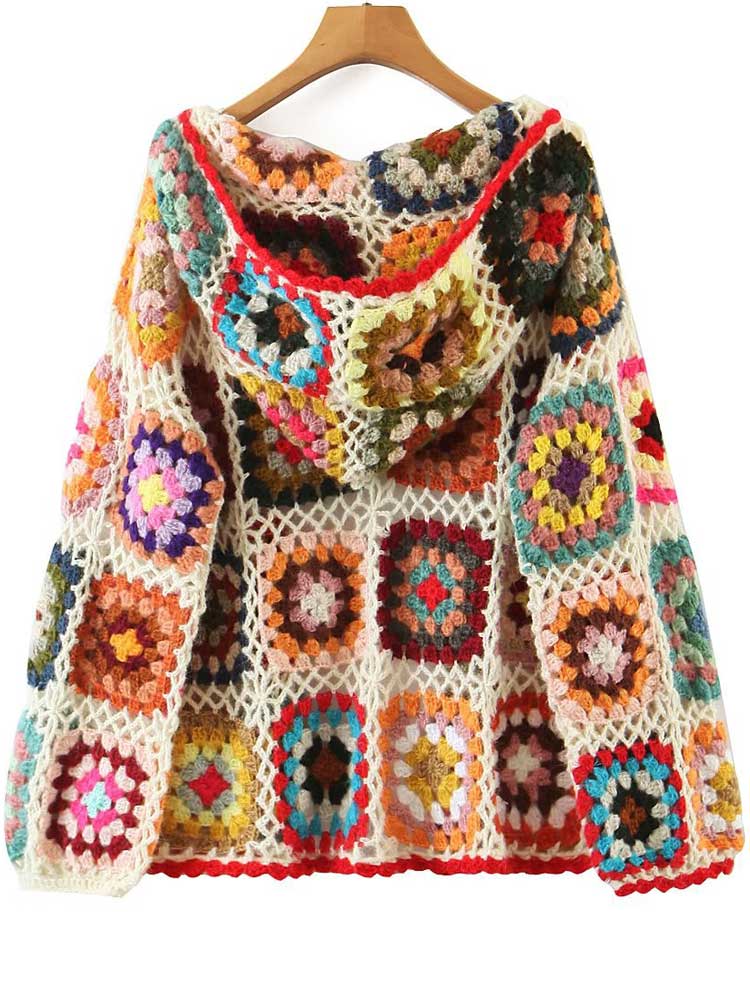 Image of Handmade Boho Knitted Crochet Sweater Cardigan