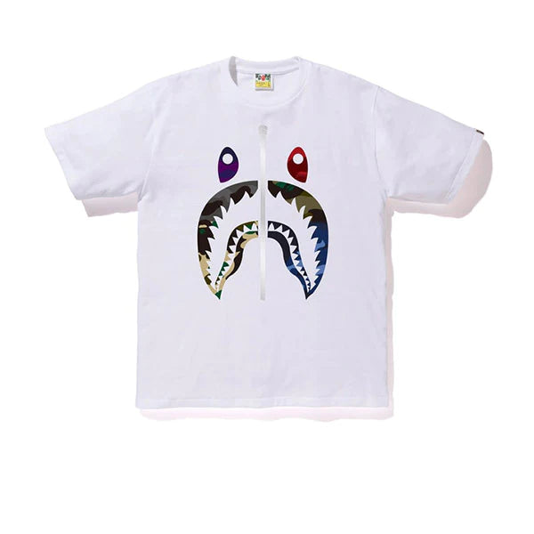 BAPE MIX CAMO SHARK TEE WHITE