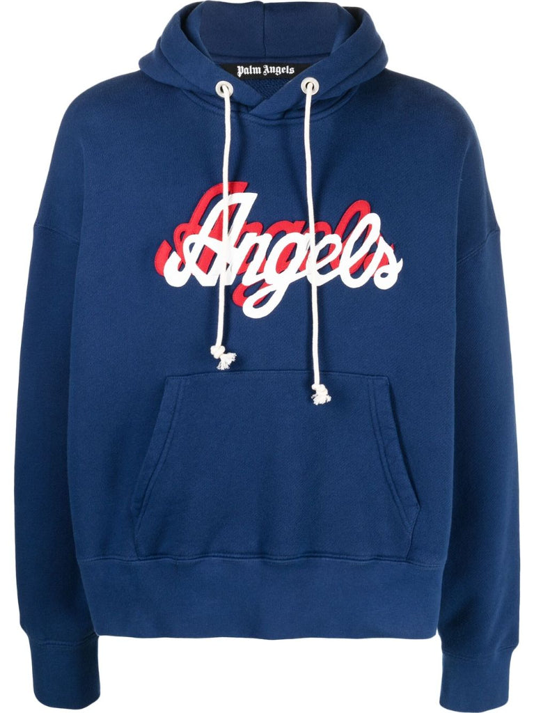 Palm Angles Blue Logo Print Hoodie DrawString