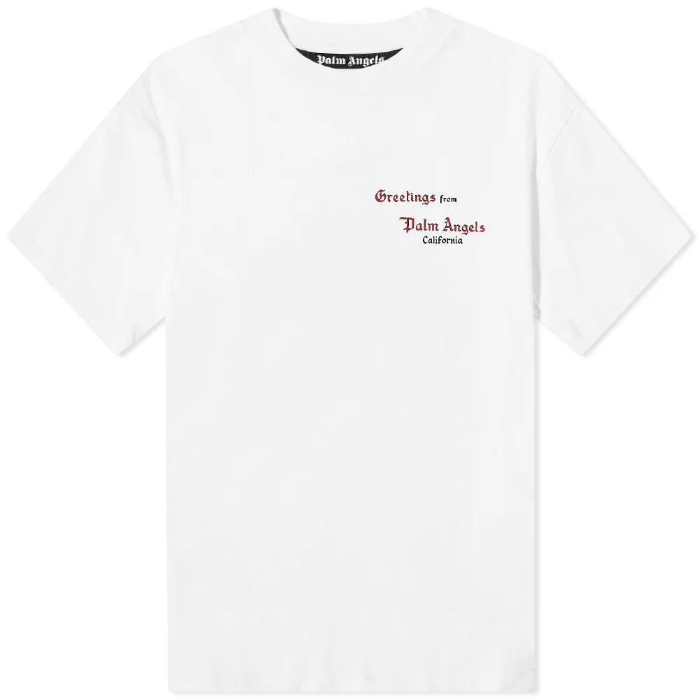 PALM ANGELS WHITE BACK CORAL LOGO TEE