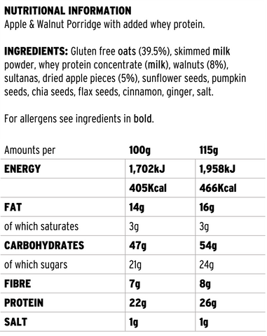 Resilient Nutrition High Protein Porridge Apple & Walnut Nutritional Information